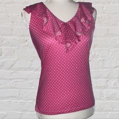 New! Lauren Ralph Lauren Ruffle Polka Dot Sleeveless Top Condition: New With Tags! Ruffle V-Neck Trim Adds Sweet Style To This Soft And Comfy Cotton Sleeveless Top. Pet And Smoke Free Home *Color Varies From Lighting/Flash* Women's Size: Xs Color: Pink Fabric: 100% Cotton Measurements (Laying Flat) Shoulders (Across): 12" Chest (Armpits): 16 1/4" Length: 23" Thank~You For Browsing My Closet 05/06/23 Fitted V-neck Tank Top With Ruffles, Sleeveless Stretch Blouse With Ruffles, Summer Polka Dot Blouse With Ruffles, Summer Ruffled Polka Dot Blouse, Pink Stretch Tank Top With Ruffles, Stretch Polka Dot Summer Tops, Stretch Polka Dot Tops For Summer, Summer Stretch Polka Dot Tops, Feminine Polka Dot Tops For Summer