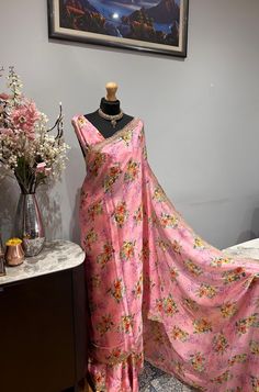 Discover our high-quality floral saree from our premium range collection, perfect for any occasion(wedding or parties). An apt pick for wedding or any kind of occasion. This set comes with complete finishing(falls and pico done) and comes with an unstitched blouse fabric. Bollywood Semi-stitched Pre-draped Saree With Floral Print, Georgette Saree With Printed Border, Anarkali Saree With Printed Border In Georgette, Fitted Art Silk Saree With Printed Border, Fitted Saree In Art Silk With Printed Border, Semi-stitched Floral Print Georgette Saree, Designer Pre-draped Georgette Saree With Printed Border, Festive Fitted Saree With Printed Border, Fitted Saree With Printed Border For Festive Occasions