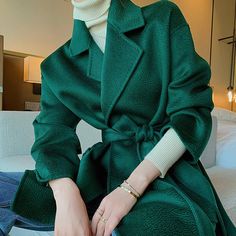 Thigh length Waist belted closure Notched lapels Side-seam pockets Double faced wool 100% wool, unlined Dry clean Item #4582 Women's wool coat SIZE INFO XS=US2=UK6=EU32 S=US4-6=UK8-10=EU34-36 M=US8-10=UK12-14=EU38-40 L=US12-14=UK16-18=EU42-44 ★★Please advise your Height and Weight, I will make sure you choose the right size. Wool Coat Black, Pink Wool Coat, Wool Jackets, Oversized Wool Coat, Fall Fashion Coats, Wool Wrap Coat, Wool Winter Coat, Long Black Coat, Winter Collars