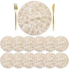 PRICES MAY VARY. Package includes 12 packs of gold round pressed vinyl placemats. Each round place mat measures approx. 15" diameter. Sufficient quantity to meet your everyday using and replacing needs. Ideal size and exquisite design for any occasion Our gold round placemats are made of high-class food-grade PVC material with exquisite workmanship, non-toxic and odorless, sturdy and durable, washable and wipeable, very safe for your dining table use. Can be conveniently rolled up, ease for care Gold Wedding Accents, Vinyl Placemats, Round Table Mats, Dining Table Placemats, Dining Table Kitchen, Gingko Leaves, Woven Placemats, Ginkgo Biloba, Table Kitchen