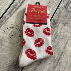 Fun Crew Socks Kisses Lips Novelty Gift Cotton Blend Shoe Size 4-10 70% Cotton 25% Polyester 5% Spandex Bundle To Automatically Save 20% On Two Items Or More In My Closet. White Lace Boots, Ugly Socks, Lace Boot Cuffs, Checkered Socks, Lips Color, Fur Leg Warmers, Thigh High Stocking, Wool Blend Socks, Soft Boots