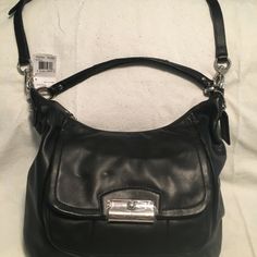 Coach Kristen Black Leather Handbag #22306 Retail $378 + Tax ~ New With Tags Attached Description : Size: 12 1/2"(L) X 9"(H) X 3"(W) Leather Color: Black Silver Hardware Inside Zip, Cell Phone And Multifunction Pockets With Silver Satin Lining Zip-Top Closure, Fabric Lining Outside Flap Pocket Brown Leather Crossbody Bag, Coach Crossbody Purse, Black Leather Handbag, Black Leather Crossbody Bag, Coach Crossbody, City Bag, Coach Crossbody Bag, Black Leather Handbags, Coach Leather