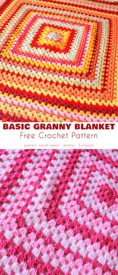 a crocheted blanket is shown with the text, basic granny blanket free crochet pattern