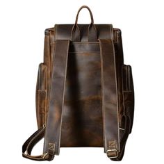 This Premium Crazy Horse Genuine Leather Stylish Men's Backpack is crafted from genuine first layer cowhide, for a luxurious, long-lasting design perfect for any adventure. Built with a European and American style, it offers a fashionable, modern look combined with superior durability. Genuine First Layer Cowhide: Crafted from the finest first layer cowhide, this men's leather backpack exudes a sense of authenticity and luxury, ensuring a rugged yet refined appeal. Stylish European & American De Luxury Leather Backpack For Outdoor, Luxury Brown Backpack For Outdoor, Rugged Leather Rectangular Backpack, Rugged Leather Travel Backpack, Outdoor Leather Backpack With Large Capacity, Leather Backpack With Leather Lining For Adventure, Leather Backpack With Large Capacity For Outdoor, Large Capacity Leather Backpack For Outdoor, Rugged Brown Leather Backpack For Travel