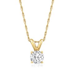 Ross-Simons - .50 Carat Diamond Solitaire Necklace in 14kt Yellow Gold. 20". You'll wear this .50 carat round brilliant-cut diamond solitaire necklace with absolutely everything and always look sensational. Glimmering and sparkling, it's filled with classically beautiful style and presence! Suspends from a 14kt yellow gold rope chain. Springring clasp, diamond solitaire necklace. Diamond birthstones are the perfect gift for April birthdays. Classic Yellow Gold Solitaire Diamond Necklace, Classic Round Stone Diamond Necklace, Classic Diamond Necklace With Round Single Diamond, Classic Diamond Necklace With Single Round Stone, Classic Yellow Gold Diamond Necklace With Round Stone, Classic 14k Gold Necklace With Prong Setting, Classic 14k Gold Solitaire Necklace With Brilliant Cut, Classic Solitaire Necklace In 14k Gold, Brilliant Cut, Classic 14k Gold Solitaire Necklace