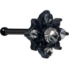 a black metal object with crystal stones on it's end and a black handle