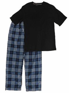 Mens 2-Piece T-Shirt & Plaid Fleece Pants Sleepwear Pajama Set This pajama set includes a black short sleeve t-shirt and blue plaid fleece pajama bottoms with an elastic waistband, drawstring, side pockets and an open fly. 2pc. Pajama set Men's sizes Top: 60/40% cotton-polyester Pants: 100% polyester Payment We accept PayPal as our payment method. Immediate payment is required. If you have any questions about payment, please feel free to contact our customer support team. Return Policy We have a Boys Pjs Pants, Mens Black Pj Pants, Mens Winter Pyjamas, Comfy Boy Pajamas, Vintage Pajamas Boys, Boys Plaid Pajama Pants, Plaid Pajamas Boys, Boys Blue Pajamas