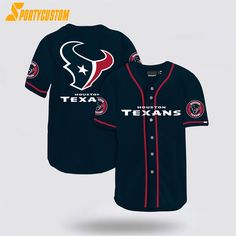 Houston Texans Nfl Baseball Jersey For Awesome Fans is a unique jersey designed for NFL and baseball fans. It is made of high-quality, breathable, and comfortable material. The design features a stylish collar that exudes a sporty look. The NFL logo and team name add a touch of professionalism. This product is suitable for cheering, [...] Team Spirit Jersey With Letter Print For Baseball Season, Baseball Season Jersey With Letter Print, Collegiate Baseball Jersey With Sublimation Print For Fans, Varsity Jersey With Sublimation Team Logo, Navy Jersey For Sports Events, Baseball Season Team Jersey, Baseball Season Team Jersey For Fans, Team Spirit Jersey With Baseball Collar And Sublimation Print, Baseball Jersey With Sublimation Print For Game Day