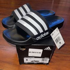 Brand New Adidas Slides Men Size 8, 10 And 11! Shoot Your Best Offfer ! Black Adidas Sneakers With Logo For Spring, Black Adidas Sneakers For Spring, Blue Adidas Synthetic Slides, Adidas Blue Synthetic Slides, Mens Slides Sandals, Adidas Logo Slip-on Slides For Summer, Adidas Slippers, Adidas Logo Slip-on Slides, Adidas Sandals With Logo, Synthetic Material