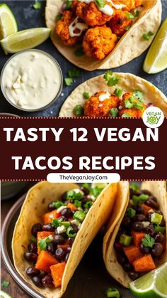 tasty 12 vegan tacos recipe with text overlay