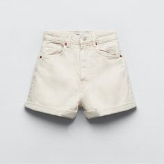 New Zara Shorts New With Tags Size Us 14 Cream Color 100% Cotton Zara Cotton Bottoms With Built-in Shorts, Chic Short Jeans With Belt Loops, Trendy Beige Denim Bottoms, Chic Straight Leg Summer Shorts, Chic Cotton Straight Leg Shorts, Chic Straight Leg Cotton Shorts, High-rise Summer Pants With Built-in Shorts, Chic Spring Jean Shorts, High Rise Jeans With Belt Loops For Summer