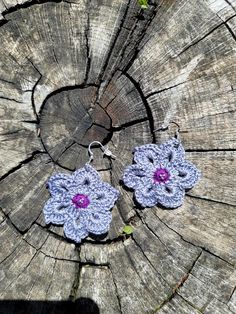 Handmade Crochet Flower Earrings. Crocheted and made by me  -Flower is made of cotton, all metal bits are either recycled or bought  new(I do Not guarantee all metal is real silver) . Very Lightweight! I recommend  using the back stopper or you may lose them without noticing!  -Beads are Glass Seed Beads. -Whole earring dangle length is approx. 2in. -Earring width is 2in. Handmade Flower Earrings For Festival, Handmade Gray Dangle Earrings, Bohemian Adjustable Flower-shaped Earrings, Adjustable Colorful Beaded Flower-shaped Earrings, Multicolor Flower-shaped Earrings With Dangling Beads, Flower Earrings, My Flower, Handmade Crochet, Crochet Flowers