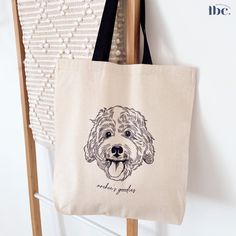 Looking for a unique and personalized gift for a pet lover in your life? Or maybe a gift for yourself? Our custom dog tote bag is perfect to give as a dog mom gift or dog dad gift. Each canvas tote bag is custom made to order with your pet's name and image on the front, making it a one-of-a-kind piece. They're also eco-friendly, as well as reusable. You can use it as a shopping bag or even a travel bag for your dog!  Our personalized tote bags also make great pet memorial gifts, allowing you to Rectangular Dog Print Bag For Gift, Travelling Bag, Dog Tote Bag, Dog Tote, Dog Dad Gifts, Pet Memorial Gifts, Personalized Tote Bags, Dog Mom Gifts, Pet Memorial