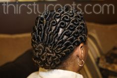 flat twists bun protective hairstyle back view Twist Pony, Black Braid Styles, Natural Hair Flat Twist, Fancy Ponytail, Curly Locs, Flat Twists