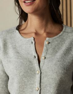 Endless versatility. Our Marianna yarn feels like a soft blanket on your skin. With its warm and fuzzy feel, this cardigan is perfectly cozy, wear after wear. Its relaxed fit hits at high hip for a laid-back yet stylish silhouette. It features a slightly bateau neck shape, a full button front, and dropped shoulders for added comfort and ease. Perfect for layering or wearing on its own, the cardigan adds an element of chicness to your everyday wardrobe, Organic Modern Outfit, Cozy Wear, Cardigan Outfit, Henley Sweater, Bateau Neck, Cardigan Top, Modern Outfits, Overall Dress, Fall Shopping