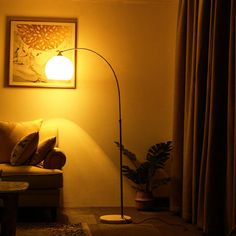 a living room scene with focus on the floor lamp