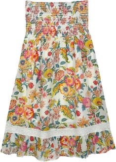 A lovely, bright and fun floral spring-summer short dress, with tube style smocking on the bust or on the waist if worn like a skirt. The flowers print is a full bloom with lace going across the body. #tlb #Sleeveless #beachwrap #Floral #SleevelessBohoDress #ShortSundress Spring Beach Floral Dress With Smocked Bodice, Spring Dress With Smocked Bodice And Skirted Shape, Spring Dress With Smocked Bodice, Spring Sundress With Smocked Bodice And Tiered Skirt, Summer Bohemian Floral Dress With Smocked Bodice, Bohemian Summer Floral Dress With Smocked Bodice, Summer Tiered Skirt Dress With Elastic Waistband, Bohemian Floral Dress With Smocked Bodice For Summer, Summer Floral Mini Dress With Smocked Bodice