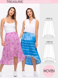 two women's skirts, one in blue and the other in pink