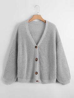 Light Grey Casual  Long Sleeve Acrylic Plain Cardigan Embellished Slight Stretch Spring/Fall Plus Size Knitwear Light Grey Cardigan, Long Grey Cardigan, Plain Cardigan, Cardigan Plus Size, Drop Shoulder Cardigan, The Cardigans, Comfy Jumpsuits, Plus Size Cardigans, Cute Cardigans