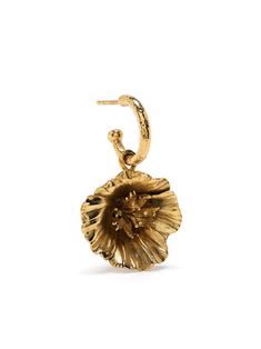 gold-tone brass small hoop design post back closure engraved flower charm Less is more. Please consider that this is sold as a single earring. Chunky Gold Hoop Earrings, Engraved Flower, Hoop Design, 24kt Gold, Poppy Flower, Single Earring, Flower Charm, Less Is More, Gold Hoop Earrings