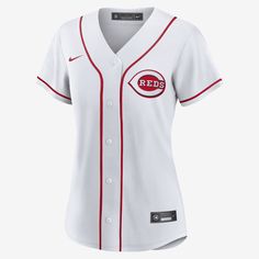 This Cincinnati Reds Jersey is ready for the first pitch with its breathable polyester and lightweight fit. Its team details are straight from the player's authentic uniform, helping you properly showcase your fandom. Joey Votto, Griffey Jr, Red Nike, Tailored Design, Team Jersey, Custom Jerseys, White Jersey, Short Sleeve Pullover, Cincinnati Reds