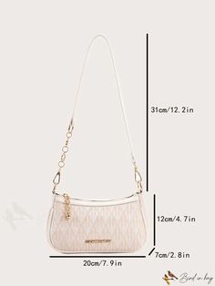 BirdinBag - Compact Letter Graphic Chain Baguette Bag Elegant Baguette Bag With Chain Strap For Daily Use, Baguette Satchel Bag With Chain Strap, Daily Use Baguette Bag With Chain Strap Satchel, Everyday Shoulder Baguette Bag With Chain Strap, Everyday Baguette Shoulder Bag With Chain Strap, Daily Use Baguette Shoulder Bag With Chain Strap, Daily Use Clutch Baguette Bag With Chain Strap, Everyday Baguette Clutch Bag With Chain Strap, Evening Baguette Bag With Chain Strap