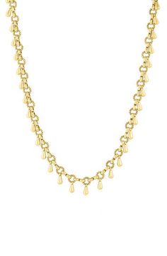 A series of charms dangles from this polished chain necklace that sits gently along the neck for a chic yet simple look. 16" length 24k-gold plate Made in the USA Elegant Gold-tone Necklaces With Dangling Charms, Gold Plated Necklaces With Dangling Charms, Gold Drop Jewelry With Dangling Charms, Elegant Gold-plated Chain Necklace With Dangling Charms, Elegant Gold Plated Chain Necklace With Dangling Charms, Gold-tone Dangle Charm Chain Necklaces, Gold Drop Charm Necklace With Adjustable Chain, Elegant Gold Charm Necklace With Dangling Charms, Elegant Gold Chain Necklace With Dangling Charms