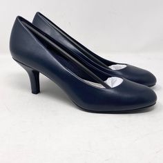 Easy Street Passion Women’s Classic Pumps New Navy Size 9.5. For A Classic And Polished Look, The Passion By Easy Street Will Be A Wardrobe Favorite. The Rounded Toe Is So Versatile For Smart Occasions. The Padded Insole And Super Flexible Outsole Provide All Day/All Night Comfort. Sizing: True To Size. Round Toe Open Vamp Slip-On Lightly Cushioned Footbed Covered Stiletto Heel Approx. 2.5" Heel Imported Manmade Upper Tpr Sole Navy Pumps, Work Heels, Brown Pumps, White Dress Shoes, Low Heel Pumps, Silver Pumps, Evening Sandals, Black Pumps Heels, Super Flexible