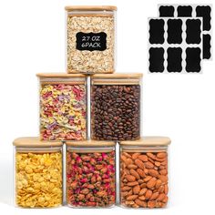 PRICES MAY VARY. Versatile Snack Container: These 27fl.oz glass pantry storage containers ideal for storing 0.75 pounds of dried cranberries or dried apricots and 1.125 pounds of raisins, and these glass jars also can be kids snack container, candy jar,spice jar,salt jar Airtight Food Jar: The square pasta storage containers use wood lids and silicone sealing rings for a better airtight and moisture-resistant space to prevent the food from getting wet and gain longer freshness time and longer st Square Glass Jars, Pantry Storage Containers, Coffee Candy, Blooming Tea, Sugar Container, Glass Spice Jars, Glass Jars With Lids, Glass Storage Jars, Glass Food Storage