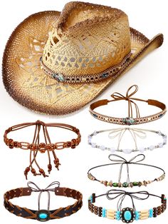 PRICES MAY VARY. Bohemian Cowgirl Set: comes with a cowgirl beach hat but also an exciting set of 6 vintage bands; These bands are creatively designed and can be worn interchangeably with your hat for added style, meeting your different using demands Quality Material: our interchangeable cowgirl hat set is made from quality straw, lending it a classic, stylish look, unmatched durability, and lightweight comfort; The hat measures 4.72 inches/ 12 cm in height, has a cap circumference of 22.83 inch Hat Branding, Cowgirl Beach, Straw Cowgirl Hat, Bohemian Cowgirl, Country Hats, Beautiful Braided Hair, Straw Cowboy Hat, Cowgirl Costume, Cowboy Birthday