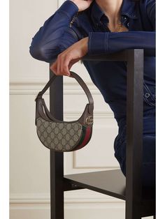 GUCCI Ophidia mini webbing-trimmed textured-leather and printed coated-canvas shoulder bag | NET-A-PORTER A Better You, Gucci Ophidia, Women's Spurs, Brown Texture, Bag Gucci, Print Coat, Brown Coat, Luxury Closet, Canvas Shoulder Bag