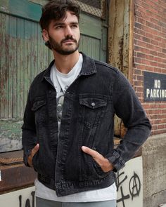 Based on a vintage workwear style, this jacket is constructed from a worn in 12 oz black denim. This jacket has a little bit of stretch so that it will break in the more you wear it, just like your favorite jeans. Rugged Long Sleeve Denim Jacket With Pockets, Black Cotton Denim Jacket With Pockets, Black Casual Denim Jacket With Long Sleeves, Fitted Washed Black Denim Outerwear, Classic Washed Black Denim Jacket For Fall, Classic Black Washed Outerwear, Fitted Washed Black Denim Jacket, Fitted Washed Black Long Sleeve Denim Jacket, Fitted Long Sleeve Washed Black Denim Jacket