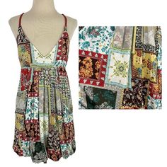 American Rag Womens Patchwork Knit Mini Dress / Tunic Top Size Small New With Tags! Nwt Style: Long Beach / Baked Apple Bohemian / Boho Patchwork Print On A Soft Jersey Knit Triangle V-Neck Top Braided Cord Spaghetti Straps Bubble Hem (Attached At Hem To Lining Pockets - Yay! Style Profile: Festival Hippie Peasant Country 5dr44241.32123 Knit Triangle, Patchwork Knit, Boho Patchwork, Black And Silver Dress, Baked Apple, Combo Dress, Bubble Hem, Lace Skater Dress, Patchwork Print