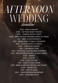 the wedding program is displayed in black and white