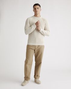 Casual, coastal cool: our 100% Organic Cotton Fisherman Crew Sweater is your latest wardrobe essential. This must-have sweater combines effortless style with low-key comfort. Made of 100% organic cotton, it's soft on your skin and timeless by design. Pair it with jeans for an everyday casual look or wear it to work with a more tailored trouser.  | Quince | Men's Fisherman Crew Sweater in Speckled Beige, Size Small, Organic Cotton Beige Relaxed Fit Comfortable Sweater, Beige Comfortable Sweater, Relaxed Fit Crew Sweater For Everyday, Comfortable Relaxed Fit Everyday Sweater, Cotton Sweater With Ribbed Cuffs For Work, Relaxed Cotton Sweater With Ribbed Cuffs, Cotton Ribbed Relaxed Fit Sweatshirt, Ribbed Cotton Sweatshirt With Relaxed Fit, Relaxed Cotton Sweater For Fall