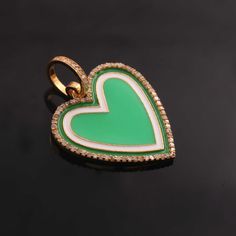 1 Pc Pave Diamond Pendant, Yellow Gold , Bakelite Heart Charm, Enamel Heart Pendant 27mmx25mm PD1951 Approx Measurement : Size: 27mmx25mm (including bail) Metal: 925 Sterling Silver Finish : Sterling Silver Sold As: 1 Pc We are continuously adding new products in our store. So keep coming back to see more great deals on gems in our mart. Amazing quality at the best price around!!! Makes a great focal piece, sure to get compliments!!!! Handmade Heart-shaped Enamel Jewelry, Green Heart-shaped Anniversary Necklace, Green Double Heart Charm Jewelry, Green Double Heart Jewelry With Heart Charm, Green Heart-shaped Charms Jewelry, Green Heart-shaped Necklace For Gift, Green Double Heart Jewelry For Valentine's Day, Green Heart-shaped Jewelry For Valentine's Day, Green Heart Charm Round Jewelry