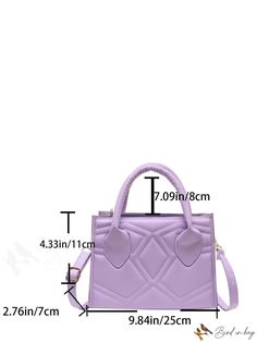 BirdinBag - Compact Quilted Double-Handled Square Bag Trendy Square Bag With Handles, Rectangular Single Handle Bag For Errands, Trendy Square Bags With Handles, Purple Square Box Bag For Shopping, Square Shopping Bag With Adjustable Handle, Purple Bags With Adjustable Handle For Daily Use, Purple Bag With Adjustable Handle For Daily Use, Square Satchel With Single Handle For Daily Use, Square Satchel With Detachable Handle For Errands