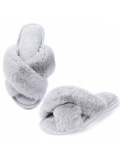 Grey Fashionable Collar    Bedroom Slippers Embellished   Women Shoes Comfy Gray Slippers For Indoor Use, Comfy Gray Indoor Slippers, Comfortable Winter Slippers For Home, Soft Slippers For Lounging, Gray Closed Toe Slippers For Winter, Comfortable Gray Winter Slippers, Spring Loungewear Slippers With Round Toe, Soft Open Toe Indoor Slippers, Comfortable Soft Slippers For Fall