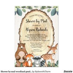 a baby shower is shown with woodland animals