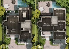 two pictures of the same floor plan for a house with different rooms and bathrooms in it