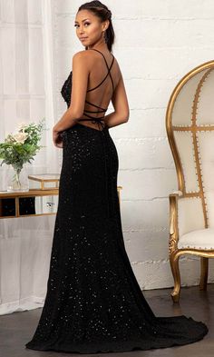 GLS by Gloria GL3006 - Sleeveless Plunging V-neck Evening Gown – Couture Candy Lace Mermaid Dress, Jersey Prom Dress, Sequined Fabric, Mermaid Evening Gown, Trumpet Dress, Sequin Formal Dress, Prom Long, Sequin Prom Dress, Taffeta Dress