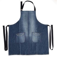 an apron made out of denim with two pockets on the front and one pocket at the back