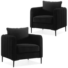 two black chairs sitting next to each other