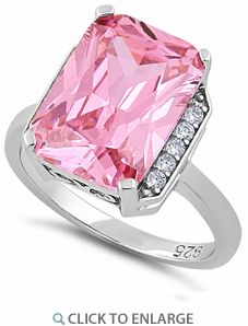 Sterling Silver Pink Radiant Cut CZ Ring 11 Stone, Jewelry Tree, Cubic Zirconia Rings, Large Ring, Lovely Ring, Pink Ring, Radiant Cut, Cz Ring, Emerald Jewelry