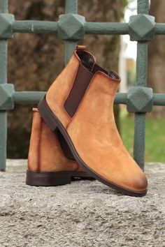 Classic Chelsea Boots in Tan-baagr.myshopify.com-shoes2-BOJONI Brown Chelsea Boots For Business In Winter, Brown Plain Toe Chelsea Boots For Fall, Winter Plain Toe Chelsea Boots In Leather, Winter Leather Chelsea Boots With Plain Toe, Fall Chelsea Boots With Leather Sole And Round Toe, Brown Suede Chelsea Boots For Fall, Suede Chelsea Boots With Leather Sole For Business, Brown Almond Toe Chelsea Boots For Winter, Brown Chelsea Boots With Leather Sole