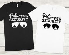 two t - shirts that say princess security, princess security and prince's sunglasses