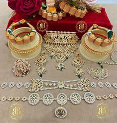 Saundaryam Fashions | Rajwadi Kundan Bridal Rajputi Jewellery Set- Product Details Name : Rajputi Jewelry Set Includes Items:--Best quality gold look set earrings ,madhliya baju pochi with loom ,Nath , Ring,Shishpatti ,bor Mehri ,9 cut chuda+ Bangdi Base Metal : Alloy Plating : Gold Plated Stone Type : Artificial Stones & Beads Sizing : Adjustable Type : Add set Net Quantity (N) : 1 Country of Origin : India  Beautiful crafted Rajputi Jewellery armlet to increase the beauty of attire and gives s Gold Tilla Sharara For Eid, Gold Sharara With Tilla For Eid, Traditional Bridal Sets With Gota Work For Festive Season, Traditional Bridal Sets With Gota Work For Festivals, Green Meenakari Sets For Puja, Bollywood Bridal Sets For Diwali, Traditional Bridal Sets With Zari Work, Festive Meenakari Bridal Set For Puja, Traditional Bridal Sets With Pallu For Puja