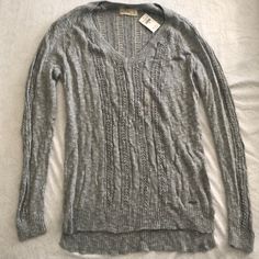 Gray Knit Lightweight Sweater. Brand New With Tag Casual Cable Knit V-neck Sweater For Layering, Casual V-neck Pointelle Knit Sweater, Gray Cable Knit Casual Sweater, Gray Knit V-neck Sweater For Spring, Casual Gray Cable Knit Sweater, Fitted Soft Knit V-neck Casual Sweater, Casual Cable Knit Sweater For Layering, Casual Cable Knit Sweater, Gray Cable Knit Top For Fall