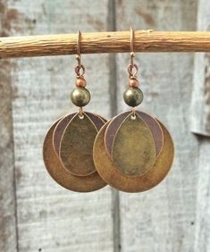 Mixed Metal Earrings with Antiqued Copper and Brass Cheap Alloy Earrings For Gifts, Boho Earring, Mixed Metal Earrings, Mixed Metal Jewelry, Coin Jewelry, Geometric Jewelry, Bohemian Earrings, Antique Earrings, Copper Earrings