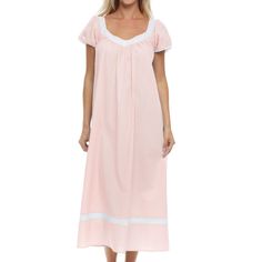 Step into a world of timeless elegance with the Alexander Del Rossa Women's Cotton Nightgown. This long, flowing nightgown is crafted from premium 100% cotton, ensuring a soft, breathable experience that's gentle on the skin. Perfect for relaxing evenings or leisurely mornings, its vintage Victorian design exudes sophistication and comfort.

- Material: 100% Cotton
- Color: Pink Peach
- Size: Available up to 2X
- Gender: Female
- Features: Lace trim neckline, short sleeve cuffs, A-line silhouett Elegant Cotton Nightgown For Sleepover, Elegant Cotton Nightgown For Bedtime, Elegant Night Cotton Dresses, Elegant Cotton Dress For Night, Elegant Cotton Sleepwear For Night, Flowing Nightgown, Old Lady Nightgown, Victorian Nightgown, Female Features